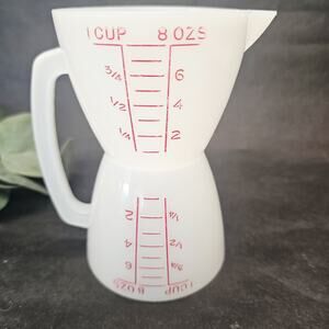 Vintage Tupperware Wet / Dry Double Measuring Cup 8 oz 1 Cup 2 Sided Hourglass